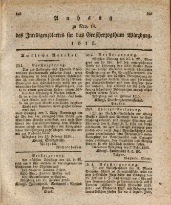 Königlich-baierisches Intelligenzblatt für das Großherzogthum Würzburg (Würzburger Intelligenzblatt) Samstag 18. Februar 1815