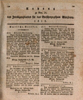 Königlich-baierisches Intelligenzblatt für das Großherzogthum Würzburg (Würzburger Intelligenzblatt) Dienstag 7. März 1815