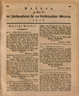 Königlich-baierisches Intelligenzblatt für das Großherzogthum Würzburg (Würzburger Intelligenzblatt) Donnerstag 23. März 1815