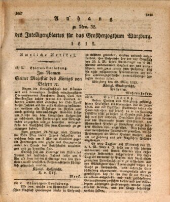 Königlich-baierisches Intelligenzblatt für das Großherzogthum Würzburg (Würzburger Intelligenzblatt) Samstag 8. April 1815