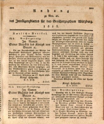 Königlich-baierisches Intelligenzblatt für das Großherzogthum Würzburg (Würzburger Intelligenzblatt) Donnerstag 27. April 1815