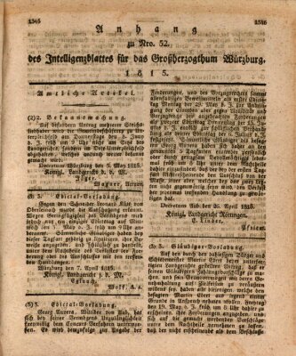 Königlich-baierisches Intelligenzblatt für das Großherzogthum Würzburg (Würzburger Intelligenzblatt) Samstag 13. Mai 1815