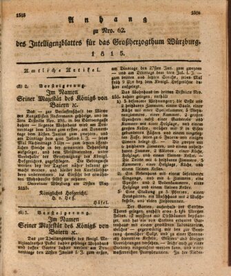 Königlich-baierisches Intelligenzblatt für das Großherzogthum Würzburg (Würzburger Intelligenzblatt) Samstag 10. Juni 1815