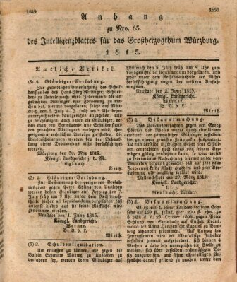 Königlich-baierisches Intelligenzblatt für das Großherzogthum Würzburg (Würzburger Intelligenzblatt) Samstag 17. Juni 1815