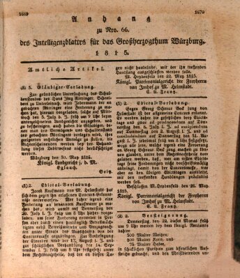 Königlich-baierisches Intelligenzblatt für das Großherzogthum Würzburg (Würzburger Intelligenzblatt) Dienstag 20. Juni 1815