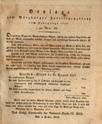 Königlich-baierisches Intelligenzblatt für das Großherzogthum Würzburg (Würzburger Intelligenzblatt) Donnerstag 31. August 1815