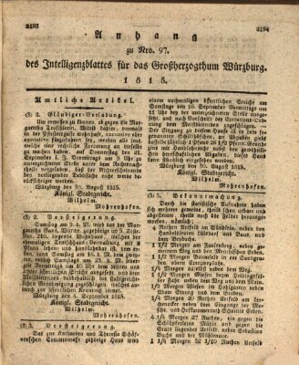 Königlich-baierisches Intelligenzblatt für das Großherzogthum Würzburg (Würzburger Intelligenzblatt) Dienstag 12. September 1815