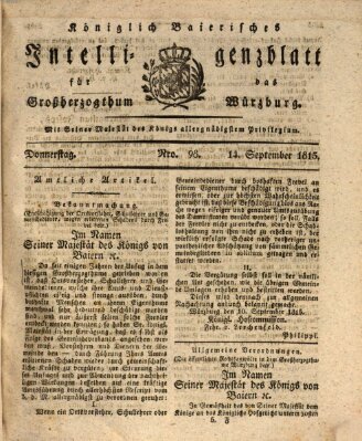 Königlich-baierisches Intelligenzblatt für das Großherzogthum Würzburg (Würzburger Intelligenzblatt) Donnerstag 14. September 1815