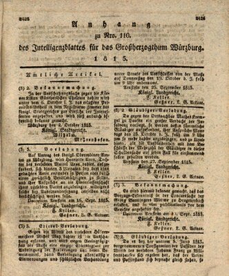 Königlich-baierisches Intelligenzblatt für das Großherzogthum Würzburg (Würzburger Intelligenzblatt) Donnerstag 12. Oktober 1815