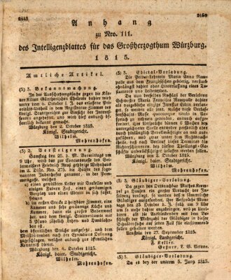 Königlich-baierisches Intelligenzblatt für das Großherzogthum Würzburg (Würzburger Intelligenzblatt) Samstag 14. Oktober 1815