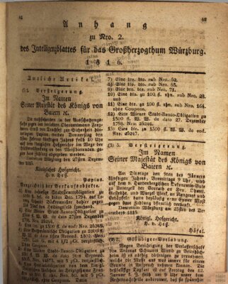 Königlich-baierisches Intelligenzblatt für das Großherzogthum Würzburg (Würzburger Intelligenzblatt) Dienstag 9. Januar 1816