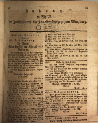 Königlich-baierisches Intelligenzblatt für das Großherzogthum Würzburg (Würzburger Intelligenzblatt) Donnerstag 11. Januar 1816