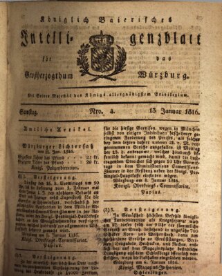 Königlich-baierisches Intelligenzblatt für das Großherzogthum Würzburg (Würzburger Intelligenzblatt) Samstag 13. Januar 1816