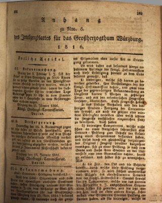 Königlich-baierisches Intelligenzblatt für das Großherzogthum Würzburg (Würzburger Intelligenzblatt) Dienstag 23. Januar 1816