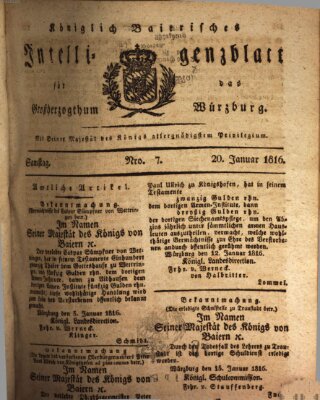 Königlich-baierisches Intelligenzblatt für das Großherzogthum Würzburg (Würzburger Intelligenzblatt) Samstag 20. Januar 1816