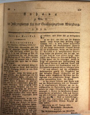 Königlich-baierisches Intelligenzblatt für das Großherzogthum Würzburg (Würzburger Intelligenzblatt) Donnerstag 25. Januar 1816