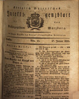 Königlich-baierisches Intelligenzblatt für das Großherzogthum Würzburg (Würzburger Intelligenzblatt) Samstag 27. Januar 1816