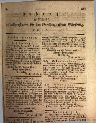 Königlich-baierisches Intelligenzblatt für das Großherzogthum Würzburg (Würzburger Intelligenzblatt) Dienstag 6. Februar 1816