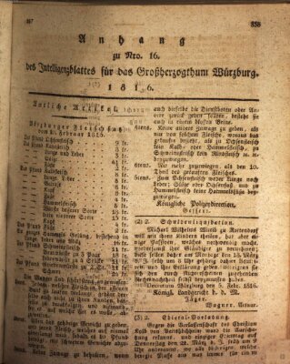 Königlich-baierisches Intelligenzblatt für das Großherzogthum Würzburg (Würzburger Intelligenzblatt) Dienstag 13. Februar 1816