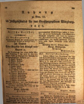 Königlich-baierisches Intelligenzblatt für das Großherzogthum Würzburg (Würzburger Intelligenzblatt) Samstag 17. Februar 1816