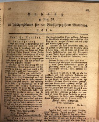 Königlich-baierisches Intelligenzblatt für das Großherzogthum Würzburg (Würzburger Intelligenzblatt) Dienstag 5. März 1816