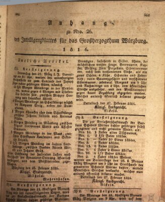 Königlich-baierisches Intelligenzblatt für das Großherzogthum Würzburg (Würzburger Intelligenzblatt) Donnerstag 7. März 1816