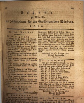 Königlich-baierisches Intelligenzblatt für das Großherzogthum Würzburg (Würzburger Intelligenzblatt) Samstag 9. März 1816