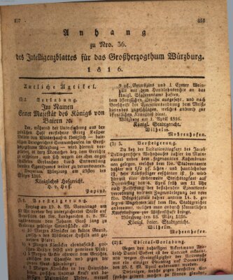 Königlich-baierisches Intelligenzblatt für das Großherzogthum Würzburg (Würzburger Intelligenzblatt) Donnerstag 4. April 1816
