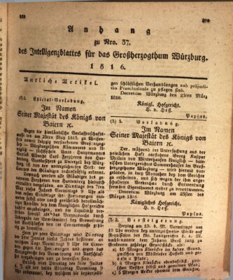 Königlich-baierisches Intelligenzblatt für das Großherzogthum Würzburg (Würzburger Intelligenzblatt) Samstag 6. April 1816