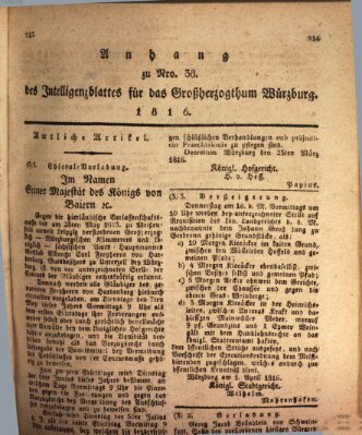 Königlich-baierisches Intelligenzblatt für das Großherzogthum Würzburg (Würzburger Intelligenzblatt) Dienstag 9. April 1816