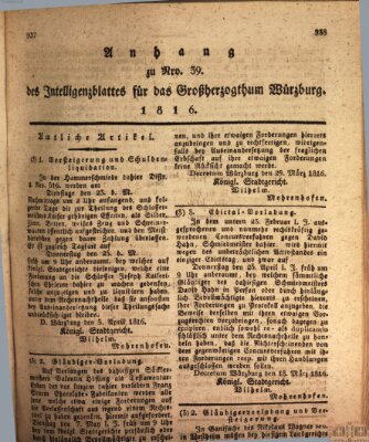 Königlich-baierisches Intelligenzblatt für das Großherzogthum Würzburg (Würzburger Intelligenzblatt) Donnerstag 11. April 1816