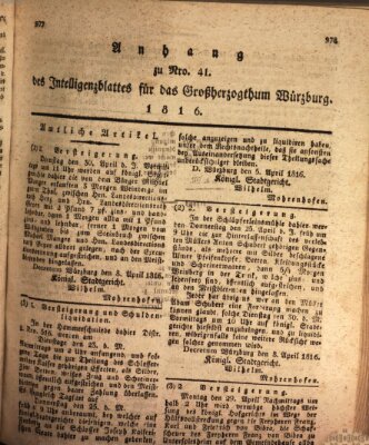 Königlich-baierisches Intelligenzblatt für das Großherzogthum Würzburg (Würzburger Intelligenzblatt) Donnerstag 18. April 1816