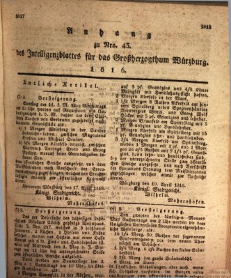 Königlich-baierisches Intelligenzblatt für das Großherzogthum Würzburg (Würzburger Intelligenzblatt) Dienstag 23. April 1816