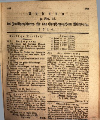 Königlich-baierisches Intelligenzblatt für das Großherzogthum Würzburg (Würzburger Intelligenzblatt) Samstag 27. April 1816