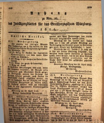 Königlich-baierisches Intelligenzblatt für das Großherzogthum Würzburg (Würzburger Intelligenzblatt) Dienstag 30. April 1816