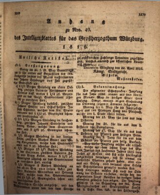 Königlich-baierisches Intelligenzblatt für das Großherzogthum Würzburg (Würzburger Intelligenzblatt) Dienstag 7. Mai 1816