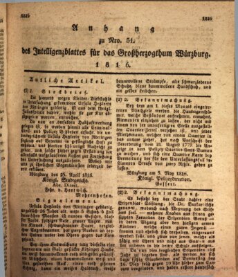 Königlich-baierisches Intelligenzblatt für das Großherzogthum Würzburg (Würzburger Intelligenzblatt) Samstag 11. Mai 1816