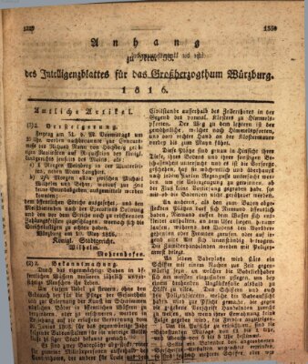 Königlich-baierisches Intelligenzblatt für das Großherzogthum Würzburg (Würzburger Intelligenzblatt) Dienstag 21. Mai 1816