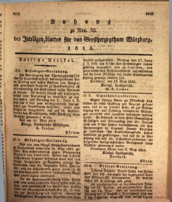 Königlich-baierisches Intelligenzblatt für das Großherzogthum Würzburg (Würzburger Intelligenzblatt) Donnerstag 30. Mai 1816