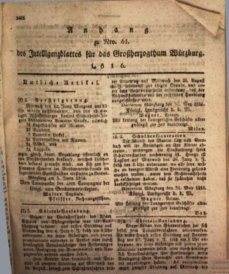 Königlich-baierisches Intelligenzblatt für das Großherzogthum Würzburg (Würzburger Intelligenzblatt) Samstag 8. Juni 1816