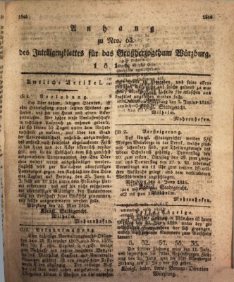 Königlich-baierisches Intelligenzblatt für das Großherzogthum Würzburg (Würzburger Intelligenzblatt) Samstag 15. Juni 1816