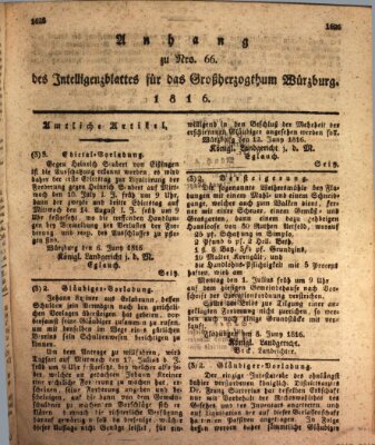 Königlich-baierisches Intelligenzblatt für das Großherzogthum Würzburg (Würzburger Intelligenzblatt) Samstag 22. Juni 1816