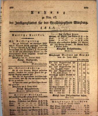 Königlich-baierisches Intelligenzblatt für das Großherzogthum Würzburg (Würzburger Intelligenzblatt) Donnerstag 27. Juni 1816