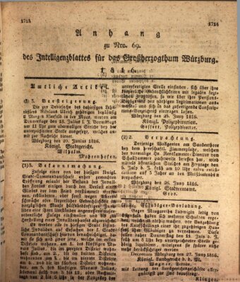 Königlich-baierisches Intelligenzblatt für das Großherzogthum Würzburg (Würzburger Intelligenzblatt) Donnerstag 4. Juli 1816