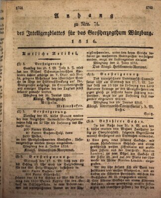 Königlich-baierisches Intelligenzblatt für das Großherzogthum Würzburg (Würzburger Intelligenzblatt) Donnerstag 11. Juli 1816