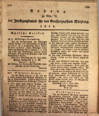 Königlich-baierisches Intelligenzblatt für das Großherzogthum Würzburg (Würzburger Intelligenzblatt) Samstag 13. Juli 1816