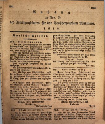 Königlich-baierisches Intelligenzblatt für das Großherzogthum Würzburg (Würzburger Intelligenzblatt) Dienstag 30. Juli 1816