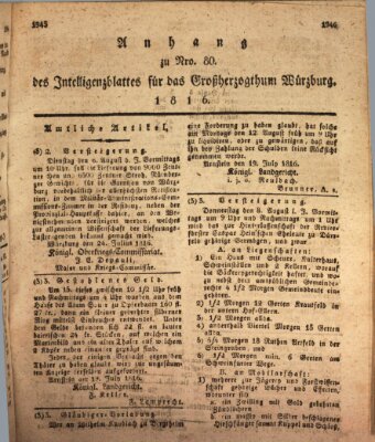 Königlich-baierisches Intelligenzblatt für das Großherzogthum Würzburg (Würzburger Intelligenzblatt) Donnerstag 1. August 1816