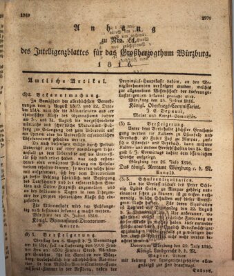 Königlich-baierisches Intelligenzblatt für das Großherzogthum Würzburg (Würzburger Intelligenzblatt) Samstag 3. August 1816