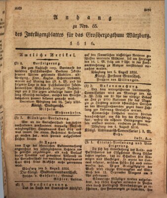 Königlich-baierisches Intelligenzblatt für das Großherzogthum Würzburg (Würzburger Intelligenzblatt) Dienstag 13. August 1816